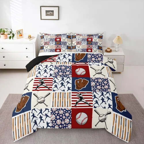 Erosebridal Juego de Edredón Individual de Béisbol para Niños, Ropa de Cama para Adolescentes Atletas, Decoración de Habitación con Tema Deportivo,