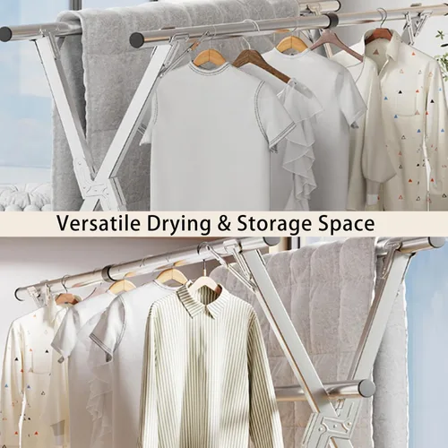 Miniatura 3 de Estante de secado de ropa plegable para interiores y exteriores, longitud ajustable portátil, fácil de mover, ahorro de espacio, proporciona un