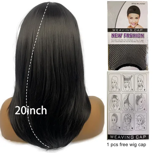 Miniatura 3 de Pelucas largas negras para mujer, pelucas negras con flequillo, peluca sintética de longitud al hombro en capas para fiestas diarias (20 pulgadas)