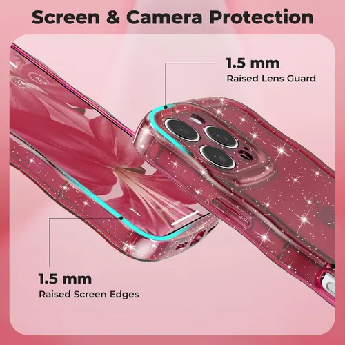 Miniatura 29 de FABSPARK Funda para iPhone 14 Pro Max, bonita funda colorida con láser, retro, exquisita, rizada, borde ondulado, protector estético de TPU suave