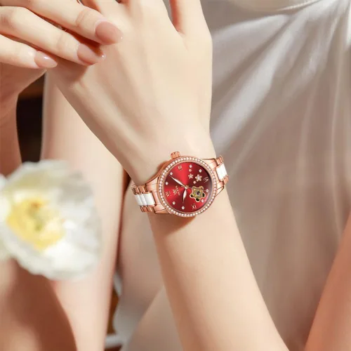 Miniatura 2 de OLEVS Relojes para mujer, reloj automático de lujo, correa de cerámica, oro rosa, reloj de pulsera para mujer