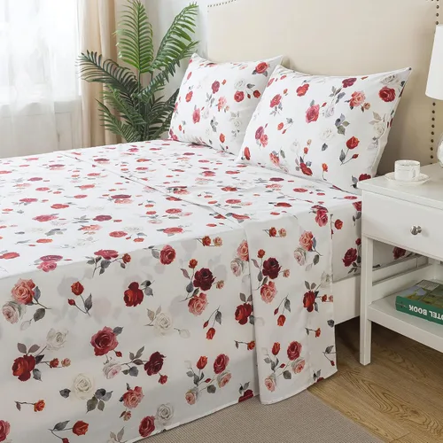 Miniatura 2 de FADFAY Juego de sábanas de rosas blancas, ropa de cama vintage floral de rosas, ropa de cama estilo rústico, 100% algodón egipcio percal, 800 hilos