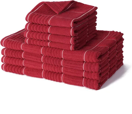 Glynniss Juego de toallas y paños de cocina rojos, juego de paños de cocina y trapos para lavar platos, limpiar y secar, paquete de 8 (rojo)