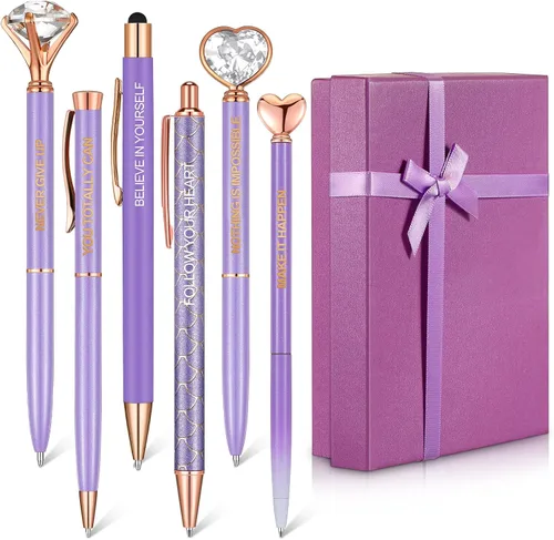 Miniatura 10 de Yeaqee Juego de 6 bolígrafos inspiradores para mujer, regalo 2026, bolígrafos de diamante con cristal, suministros de oficina motivacionales con Azul