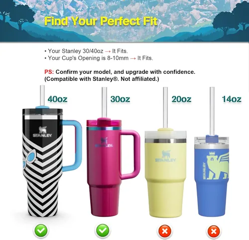 Miniatura 4 de Stanley - Juego de funda para popote y popote de repuesto de 40 onzas, 6 popotes reutilizables + 4 adornos de silicona + cepillo limpiador