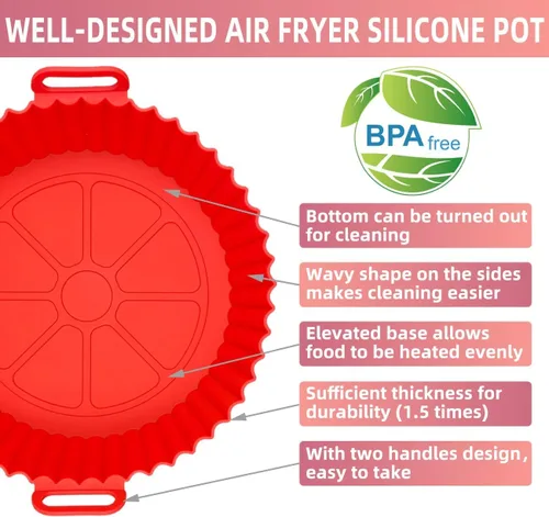 Miniatura 6 de AGSYFFD Sartén de silicona de silicona de 8.6 pulgadas, sartén de silicona para freidora de aire, sartén de silicona antiadherente, accesorios