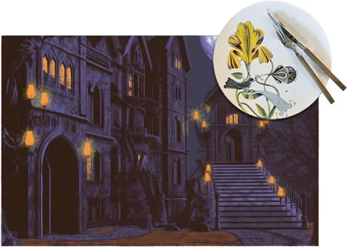 Miniatura 5 de 6 PCS PVC Placemats Set Place Mats Halloween Haunted Non-Slip Weave Place Mats 12" x 18" Farmhouse Table Mat Set for Family Dinners Wedding Parties