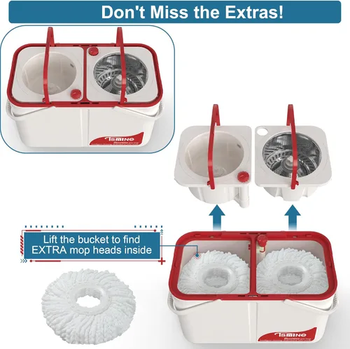 Miniatura 4 de Mopa giratoria de gran capacidad Gen 1 y cubo, para hogares grandes y días de limpieza profunda, sistema de 4 cámaras que separa el agua sucia
