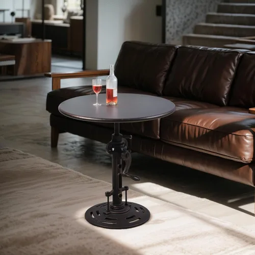 Miniatura 6 de Mesa auxiliar redonda de 19.6 pulgadas, estilo industrial, mesa de té de metal, manivela de mano, mesa auxiliar de altura ajustable para sala
