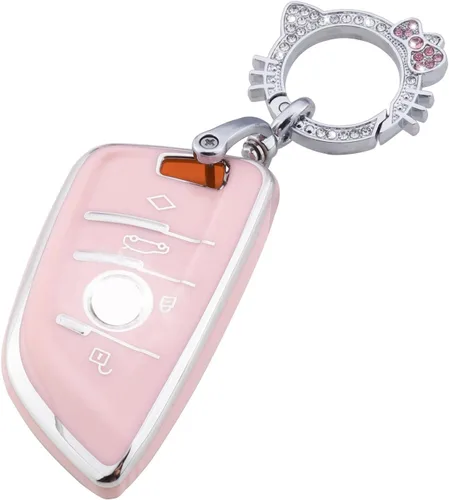 Miniatura 19 de Pangpai Funda de Llavero Rosa para Mercedes Benz, Protección de Funda de Llave de TPU Suave con Llavero Brillante Compatible con Clase C E S M CLS
