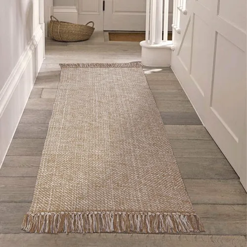 Miniatura 8 de Collive - Tapete de pasillo de cocina, 2 x 4.3 pies, tejido a mano, reversible, lavable, de algodón, color blanco/beige, para baño, pasillo