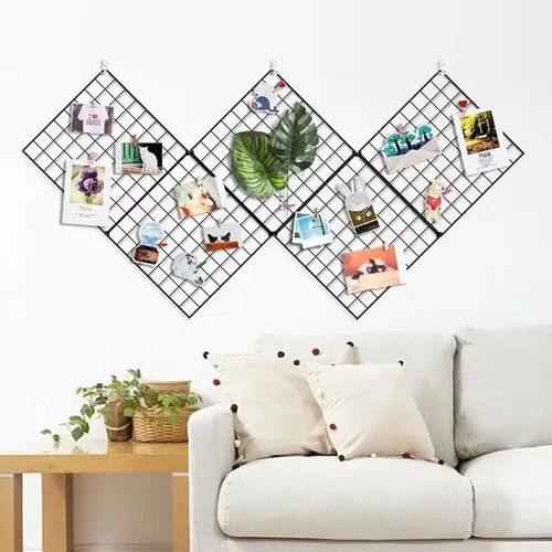 Miniatura 8 de Feadily Paquete de 4 tableros de pared de rejilla metálica, tablero de exhibición de fotos e imágenes, decoración de pared para el hogar