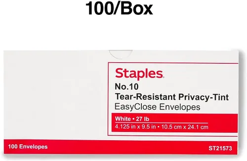 Miniatura 5 de Staples Sobres de negocios QuickStrip EasyClose #10, blancos, despegar y sellar, tintados de seguridad, 9.5 x 4.125 pulgadas, paquete de 100