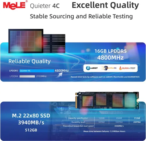 Miniatura 5 de MeLE Mini PC Quieter 4C N150 sin ventilador (Beat N100, N97), 16 GB 512 GB Mini computadora de escritorio, USB C totalmente funcional, Wi-Fi 2.4/5G