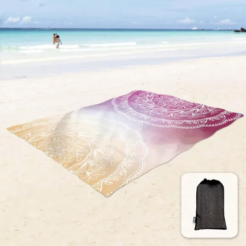 Sunlit - Manta de playa suave y sedosa de 106x81 / 85x72 pulgadas, a prueba de arena, con bolsillos en las esquinas y bolsa de malla;