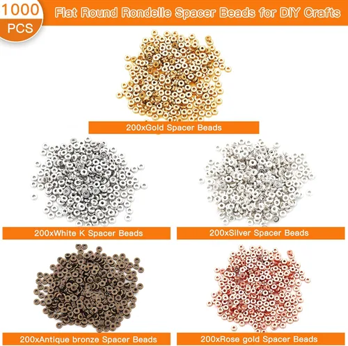 Miniatura 2 de 1000 cuentas espaciadoras redondas planas para manualidades, cuentas de disco de 5 colores para hacer joyas, pulseras, collares, aretes