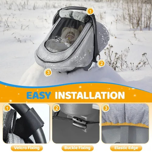 Miniatura 5 de IvyWind Funda de Asiento de Coche de Invierno para Bebé, Funda Universal para Asiento de Coche para Bebés con Ventana de Malla Transpirable, Fundas