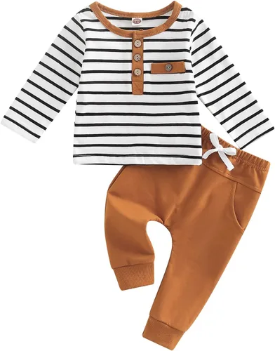 Miniatura 120 de Conjunto de 2 piezas de sudadera de manga larga con cuello redondo y pantalones casuales para bebés y niños pequeños