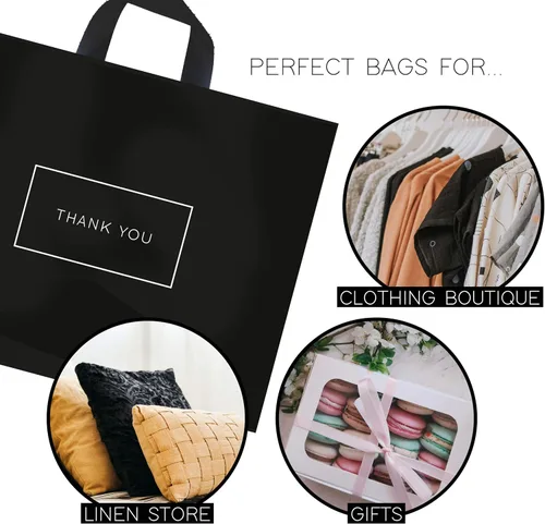 Miniatura 4 de Purple Q Crafts Thank You Bags for Business Black Plastic Bags 50 Pack with Soft Loop Handle