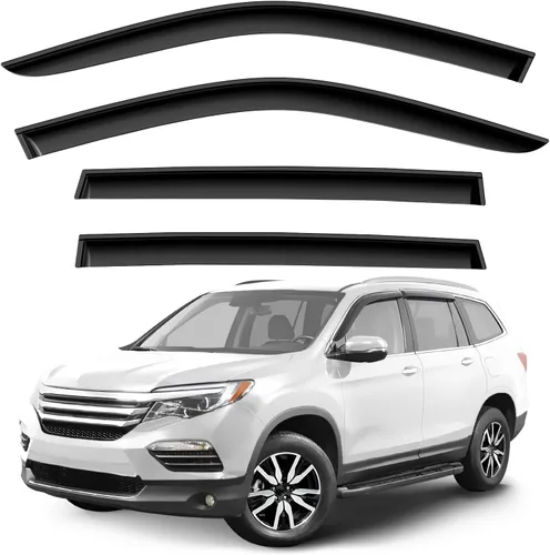 Deflectores de ventana tintados ahumados con cinta adhesiva para ventana lateral, deflectores de lluvia compatibles con Honda Pilot 2016-2022 - 4