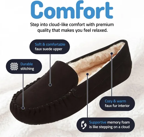 Miniatura 20 de Floopi Pantuflas para mujer, forro de piel sintética suave con espuma viscoelástica acogedora, pantuflas de casa para mujer con suela antideslizante