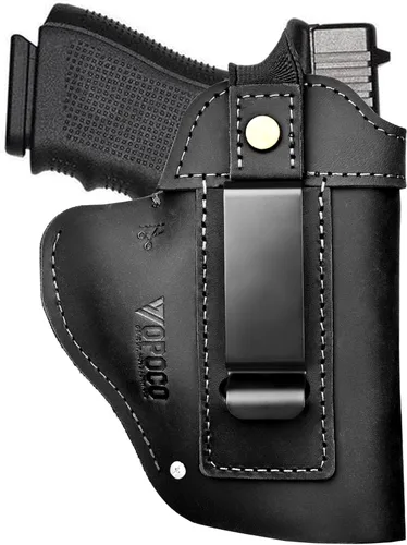 Miniatura 15 de Funda de pistola universal de cuero IWB/OWB para hombre y mujer, derecha/izquierda, funda oculta compatible con Glock 17/19/23/26/42/43X, Taurus