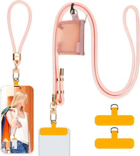 Miniatura 14 de HOTEMIA Cordón para teléfono y correas para la muñeca, cordón para celular ajustable cruzado con billetera desmontable, cordón para iPhone de 8mm