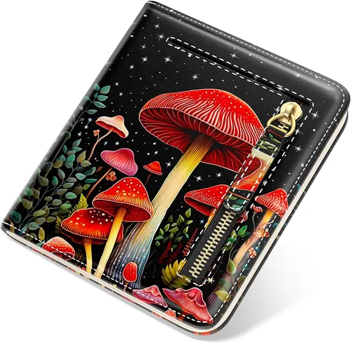 Miniatura 28 de Billetera de cuero genuino de lujo para mujer con bloqueo RFID, compacta, plegable, con ventana para identificación, Gato negro, Moderno