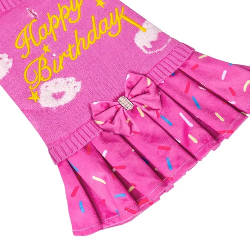 Miniatura 6 de CuteBone Suéter rosa para perro, vestido de feliz cumpleaños, suéter para mascotas, suéteres para perros grandes con corbatín, ropa de cachorro