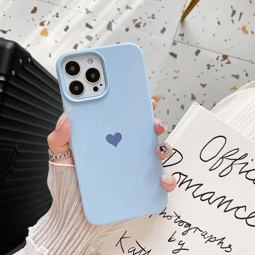 Miniatura 3 de Funda compatible con iPhone 13 Pro Max de silicona para mujeres y niñas, diseño de corazón azul, delgada, con forro de microfibra suave