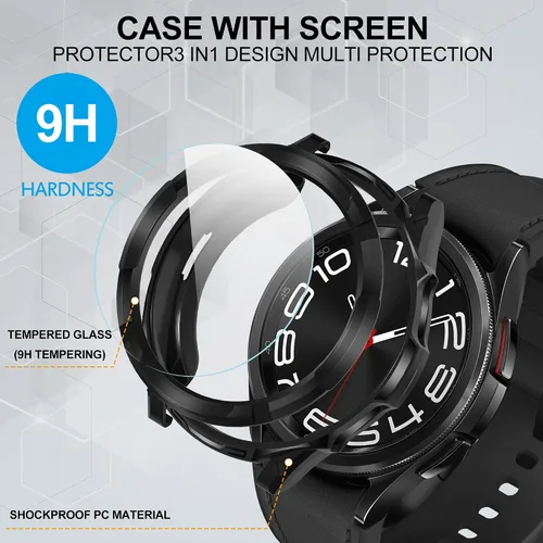Miniatura 2 de Suoman Funda 3 en 1 para Samsung Galaxy Watch 6 Classic de 1.850 in, protector de pantalla de vidrio templado HD, cubierta protectora completa