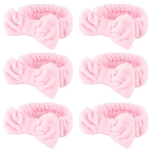 Miniatura 13 de WHAVEL Paquete de 6 diademas de spa rosadas, diademas de maquillaje, diademas de microfibra con lazo de microfibra, diadema facial de rayas de Tipo