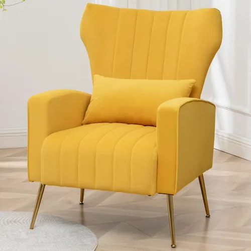 Miniatura 9 de Silla de Acento Moderna Cómoda Sillón con Respaldo Alto con Almohada Silla Tapizada con Carcasa Silla de Lectura para Dormitorio, Sala de Estar