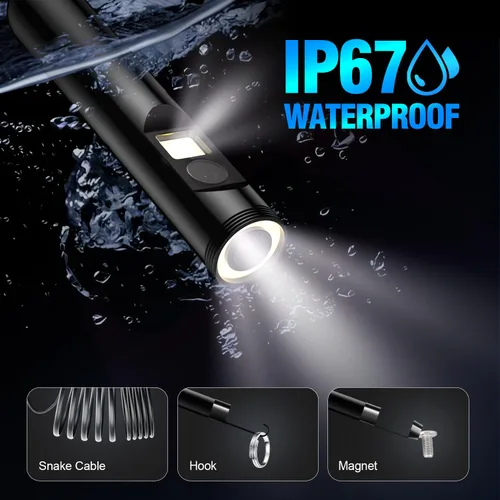 Miniatura 4 de Cámara endoscopio con luz, boroscopio HD 1920P con 8 LED ajustables, cable de serpiente semirrígido, cámara de inspección impermeable IP67 para iOS