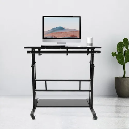 Miniatura 5 de Escritorio móvil de pie ajustable para laptop con ruedas, carrito de almacenamiento para estar de pie o sentado, para estación de trabajo de oficina