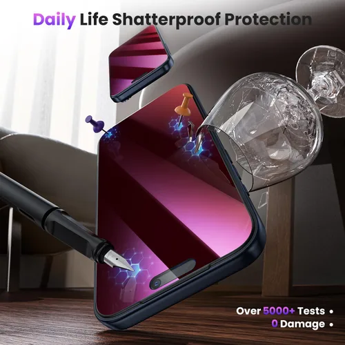 Miniatura 2 de WSKEN para iPhone 17 Pro Protector de Pantalla con Privacidad - Protección Anti Luz Azul con Gradiente Morado [Eliminación Automática de Polvo]