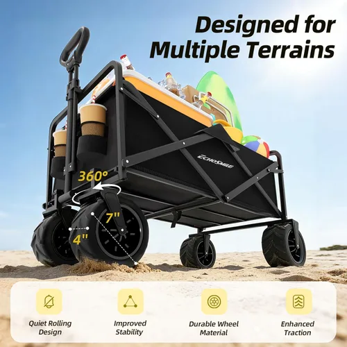 Miniatura 4 de EchoSmile Carro plegable de alta resistencia de 350 libras de capacidad, carrito plegable al aire libre para acampar y comestibles, carrito