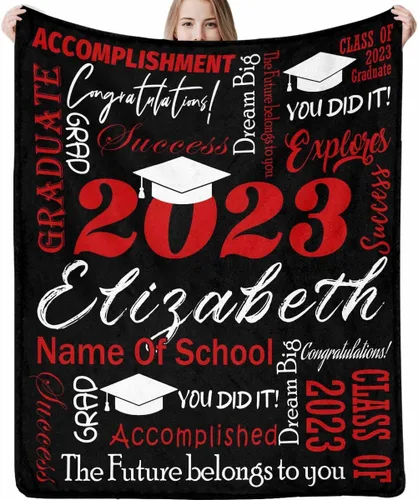 Miniatura 34 de Decoraciones de graduación 2023, manta de regalo para ella, él, felicitaciones 2023, azul oscuro, manta de graduado con nombre personalizado, No.11