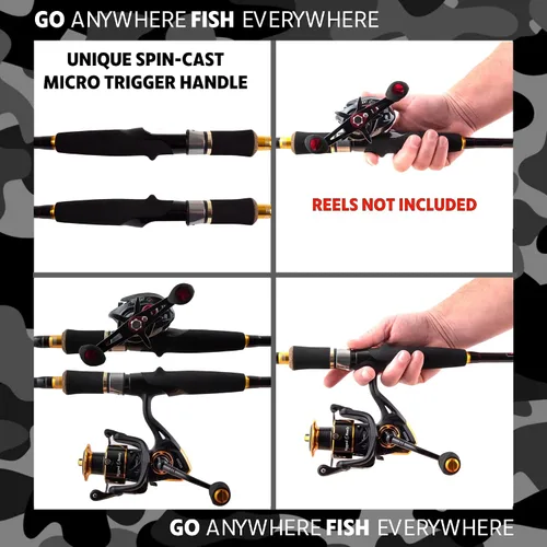 Miniatura 3 de Rigged and Ready Predator Series Spin & Baitcast Travel Fishing Rods. Unique Spin Cast Micro Trigger. Compact Hi-Carbon Rods. 4 Rod Sections, 2