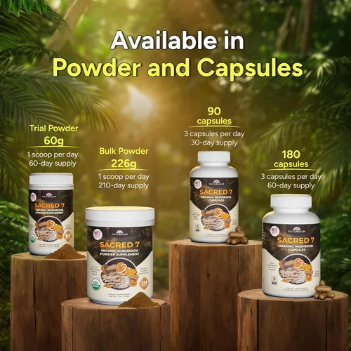 Miniatura 7 de Naturealm Suplemento en polvo de hongos orgánicos Sacred 7 Suministro para 60 días Mezcla 7 en 1 con melena de león, Reishi, Chaga Apoyo
