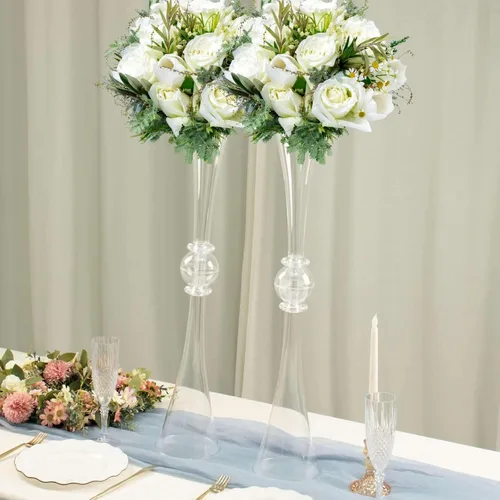 Efavormart - Juego de 2 centros de mesa de trompeta con adornos de cristal transparente de 31 pulgadas, jarrón reversible de plástico para flores