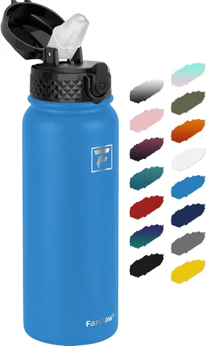 Miniatura 9 de Fanhaw Botella de agua de acero inoxidable aislada para niños de 20 onzas con tapa con popote, a prueba de fugas y antipolvo, botella de uso diario