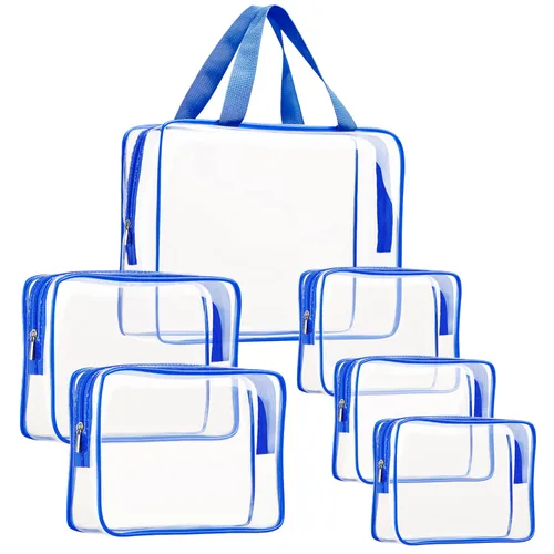 Miniatura 16 de Kit de 3 piezas de bolsas de artículos de aseo de viaje de PVC cristalino para mujeres y hombres, organizador de embalaje de vinilo impermeable