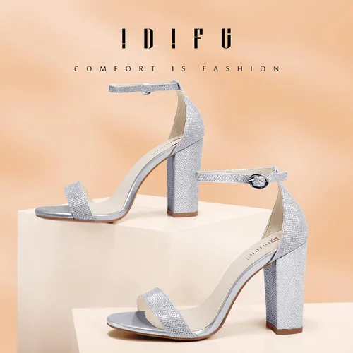 Miniatura 2 de IDIFU IN4 Cookie-HI Sandalias para mujer con tacón alto de bloque, con punta abierta y con correa en el tobillo, sandalias para fiestas y bodas