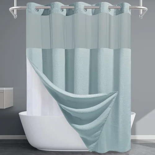 Miniatura 46 de EUTXL Cortina de ducha beige sin gancho con forro a presión, cortinas de ducha de tejido gofre de 230 GSM para baño, 54 pulgadas de ancho x 80