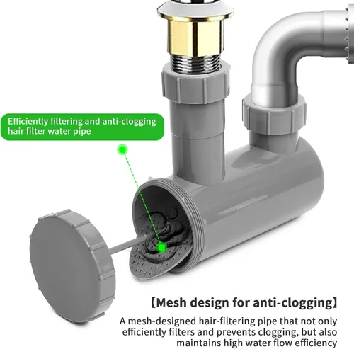 Miniatura 6 de MoyRetty Trampa universal para lavabo de champú y fregadero, se adapta a tubos de drenaje estándar de entrada y salida de 1-1/2 pulgadas
