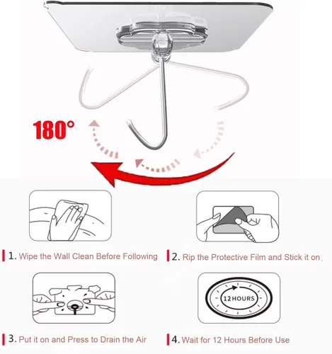 Miniatura 6 de DDMY Ganchos para colgar, paquete de 50 ganchos de pared de 50 libras (máx.), transparentes, reutilizables, impermeables, ganchos adhesivos