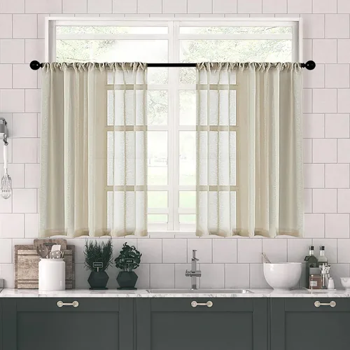 Miniatura 32 de MRTREES Cortinas transparentes de Aqua Blue, para cocina, de 36 pulgadas de longitud, cortinas transparentes de gasa con filtro de luz, cortinas