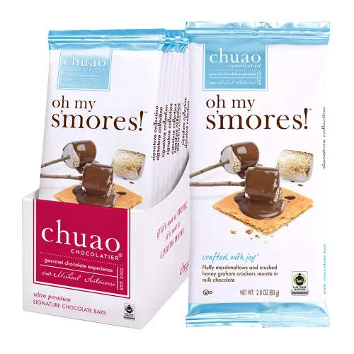 Chuao Chocolatier Oh My S'mores Barras de chocolate con leche, chocolate gourmet artesano europeo sin conservantes, para cestas de regalo, Navidad,