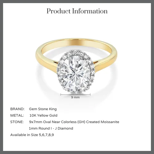 Miniatura 67 de Gem Stone King Anillo de compromiso ovalado de oro amarillo de 10 quilates con piedra natal y halo de diamantes Ovalado de 0.354 x 0.276 in